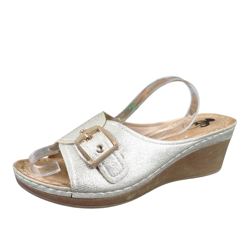 GC Shoes Justina Womens Wedge Sandals Sz 10 Wide Dressy Champagne Gold Metallic